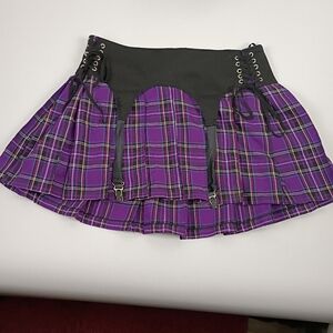 Royal Bones Black and Purple Plaid Skater Skirt